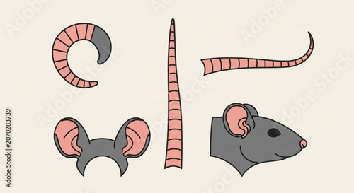 Mouse parts illustration rat body segments cartoon animal