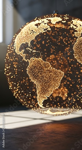 Glowing Gold Dotted Globe Made of Particles.