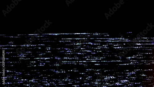 Abstract digital glitch background with horizontal scanlines, static noise, and signal interference on black. Futuristic tech texture useful for screens, overlays, distortion effects