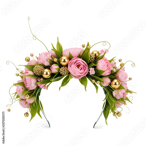 Beautiful pink flower crown with golden beads