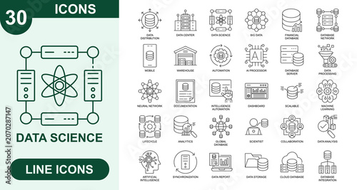 Fotografía Data Science, Outline Vector Icons