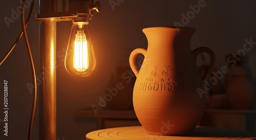 Warm Lit Still Life Ceramic Pottery Jug Scene.