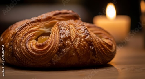 Warm Rustic Artisan Bread Loaf Bathed in Candlelight.