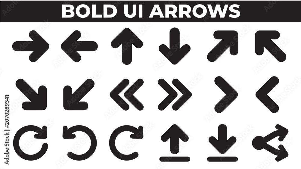 Fototapeta premium Bold UI Arrows Icons Set, Modern Navigation Vector Collection with Direction Interface and User Experience Symbols