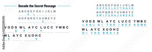 Tableau sur toile Codebreaking activity with secret message and alphabet grid layout