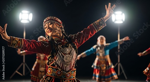 Traditional Dance Performance Night Lights Colorful Costumes.