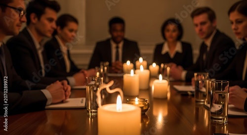 Business Meeting During Candlelit Dinner With Executives.