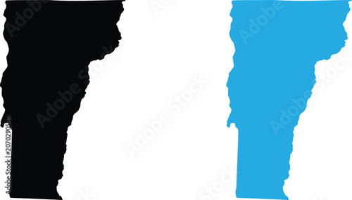 Black and blue silhouette map shapes of the us state of vermont