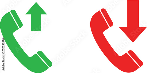 Fotografija Green outgoing and red incoming phone call icons with arrows