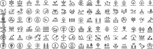 Konstfotografi A collection of stylized icons depicting various stages of plant growth, from seed to mature tree, emphasizing nature and environmental themes