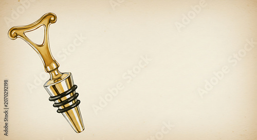 Wine Art Background - Vintage wine corkscrew on textured retro background  