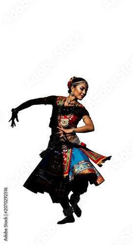Traditional Folk Dancer in Colorful Costume Performing.