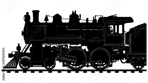 Konstfotografi Detailed Vintage Steam Locomotive Silhouette Vector Illustration Isolated on Tra