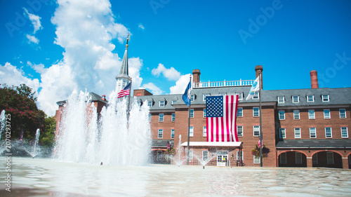 Market Square Fountain with American Flag