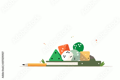 Canvas Print Colorful Polyhedral Dice Collection on Leather Notebook