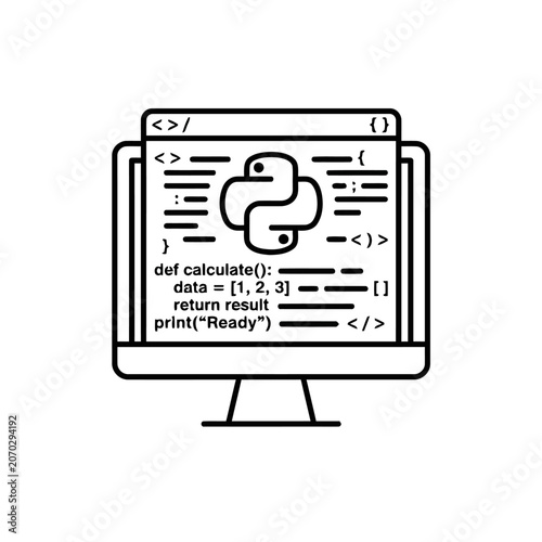Python Code Editor Computer Screen Line Art Vector
