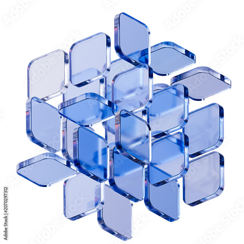 Abstract blue glass floating panels for technology background. Cloud computing concepts, IT corporate websites, or futuristic UI app interface design layouts. 3d rendering