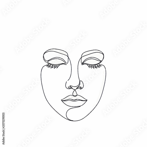 Minimalist Line Art Drawing of a Womans Face with Closed Eyes.