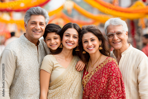 Indian Family Celebrating Durga Puja Together