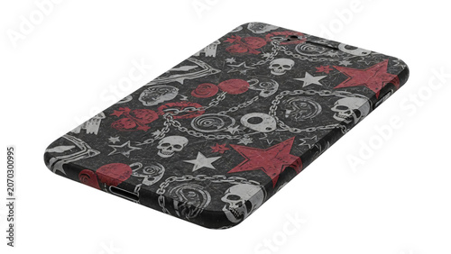 Black and red phone case with skulls stars and skulls back phone.