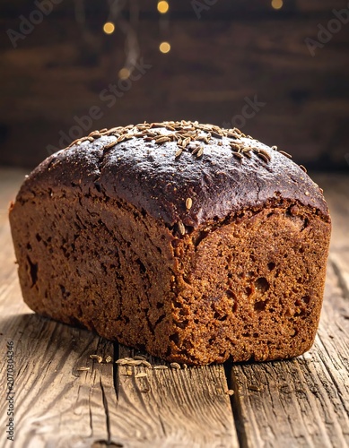 Fresh Rustic Rye Bread Loaf Resting on Weathered Wooden Table