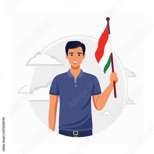 Man holding national flag in flat design illustration