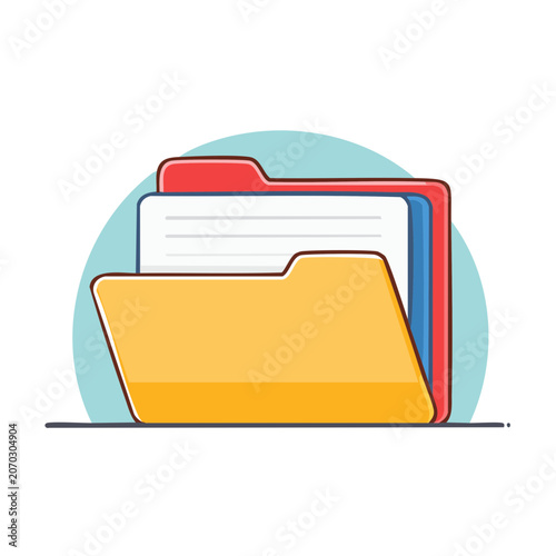 Stacked folders with tabs, flat vector icon
