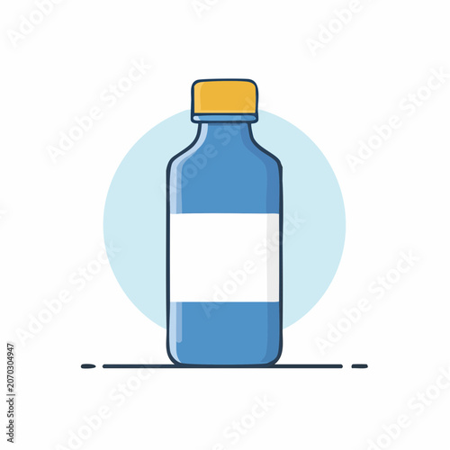 Blue Bottle with Yellow Cap and White Label