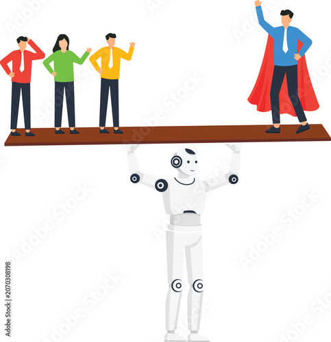 Photos robot support, artificial intelligence, business teamwork, technology automation