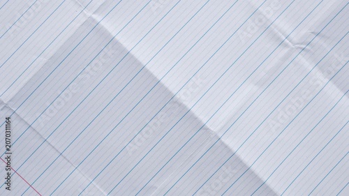 Blank crumpled lined notebook paper texture background stop motion