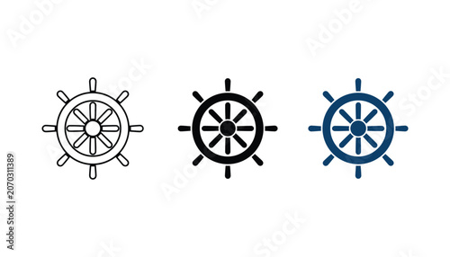 Konstfotografi Ship steering wheel icon set featuring nautical helm designs in thin outline sol