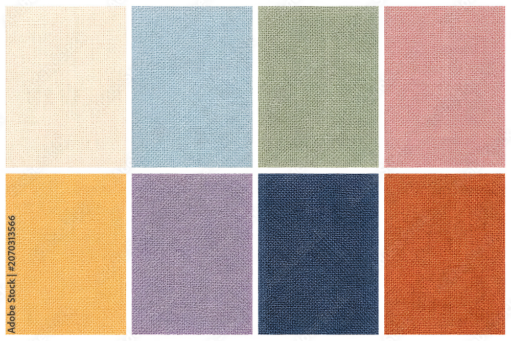 Fototapeta premium Set of woven linen fabric textures in assorted colors