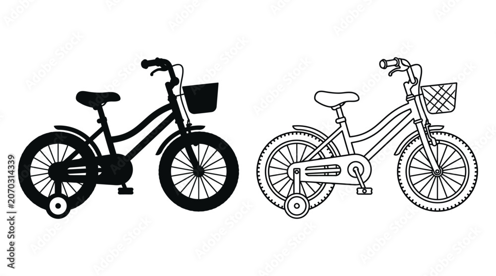 Fototapeta premium Children s Bicycle Illustration Black And White Line Art