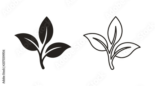 Leaf Sprig Silhouette And Line Art Black And White Design