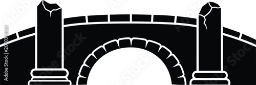 Slika na platnu Antique ruined arch bridge vector illustration with broken stone pillars