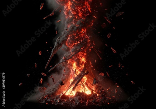 Burning fire with sparks flying.