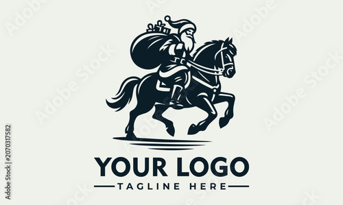 Bild auf Leinwand Santa Claus Riding Horse Vector Logo Illustration for Christmas Holiday Branding