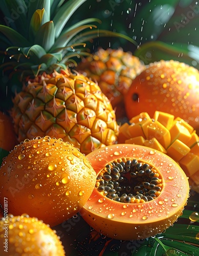 A vibrant still life of tropical fruits