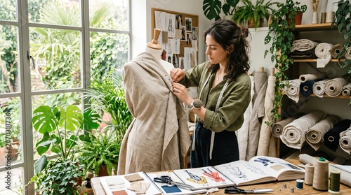 Boutique Sustainable Fashion Designer Fabric Draping onto Mannequin in Studio