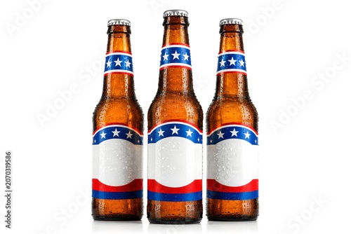 American Beer Bottles Cold Condensation Fourth of July Patriotic Party Drink
