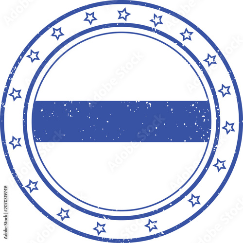 Grunge blue rubber stamp icon with stars and horizontal line