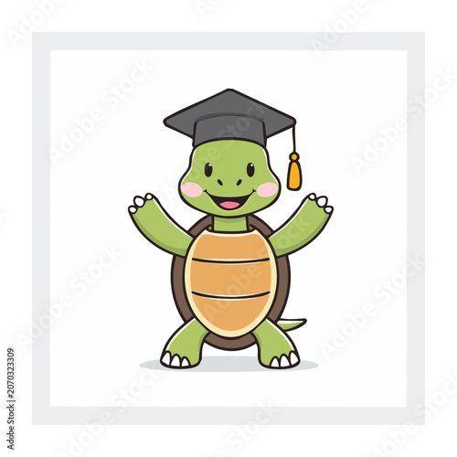 Cartoon Turtle in Graduation Cap and Gown