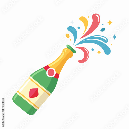 Champagne Bottle Popping with Colorful Splashes and Stars
