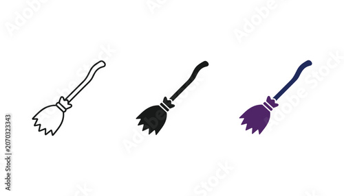 Photos Witch broomstick icons for Halloween and magical themes in three varied artistic