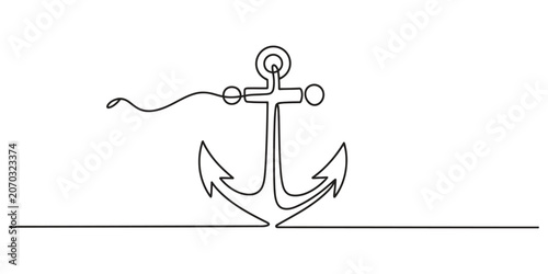 Cuadro en lienzo Continuous single line drawing of a boat anchor