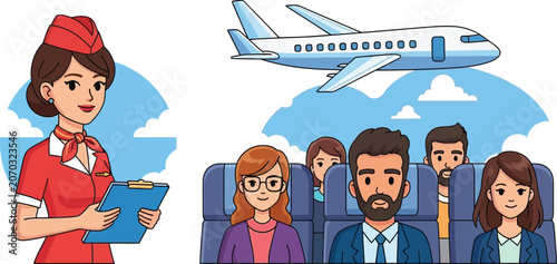 Flight Attendant Greeting Passengers on Airplane