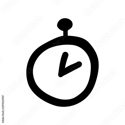 Hand drawn stopwatch icon in minimalist doodle style. Simple timer symbol for countdown, deadline, productivity, schedule, sport, fitness, time management and mobile app interface design.