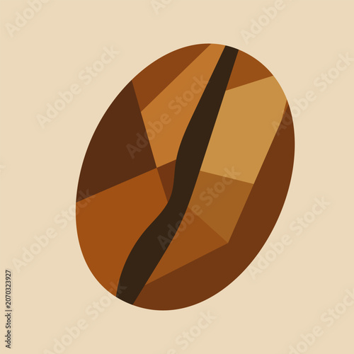 Abstract geometric coffee bean icon in minimalist flat style. Modern coffee symbol with faceted shapes for cafe branding, menu design, packaging, logo, sticker and organic beverage concept.