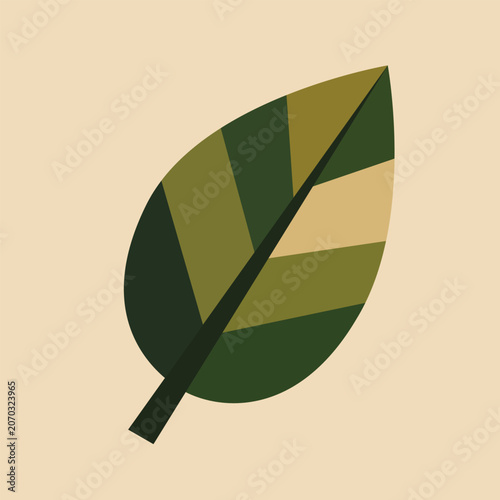 Abstract geometric green leaf icon in minimalist style. Modern botanical symbol representing nature, ecology, sustainability, organic lifestyle and environmental awareness.