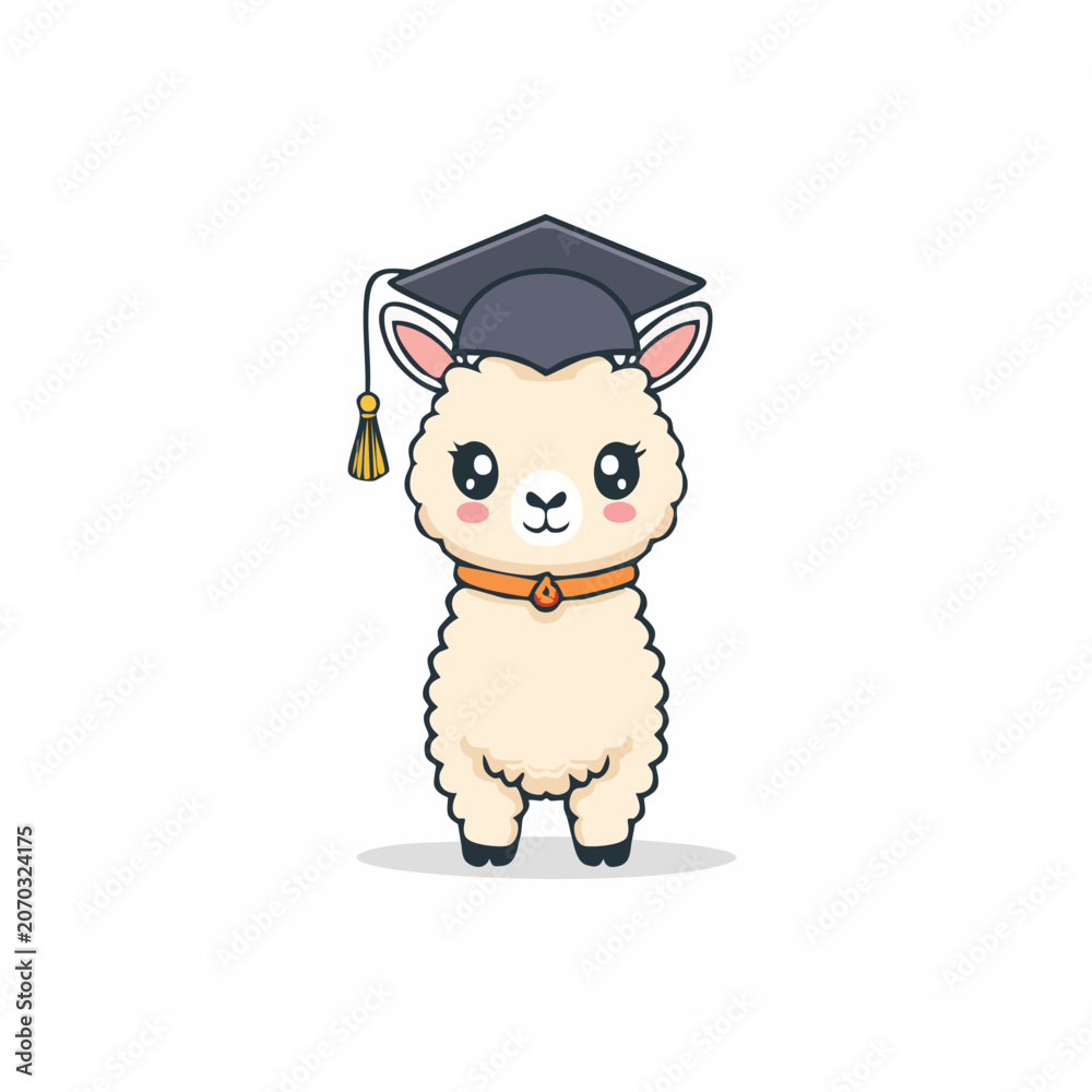 Obraz premium Cute Alpaca in Graduation Cap and Gown